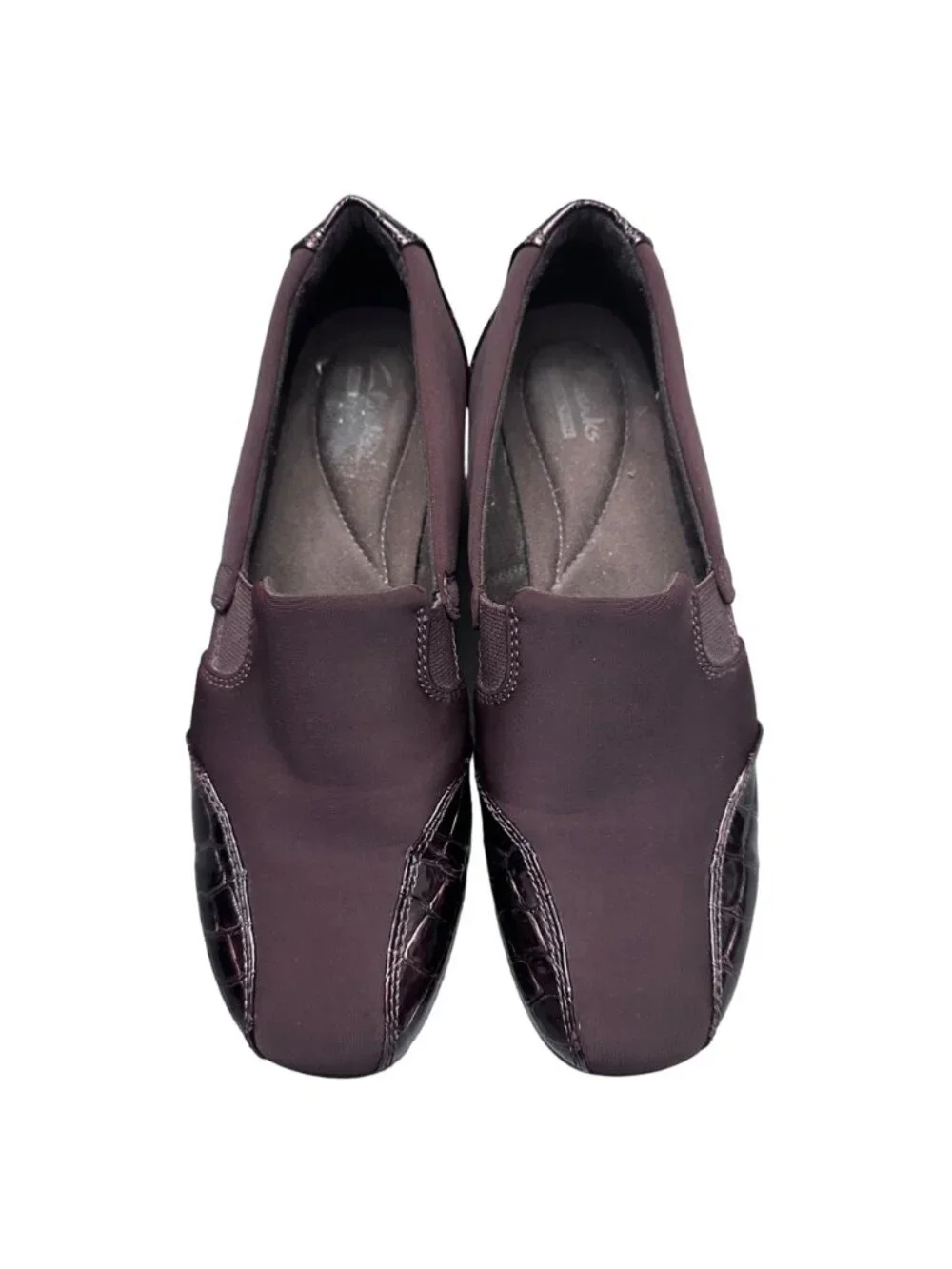 Clarks Shoes Women 8M Brown Collection Slip-On Loafers Shoes Faux Crocodile Flat
